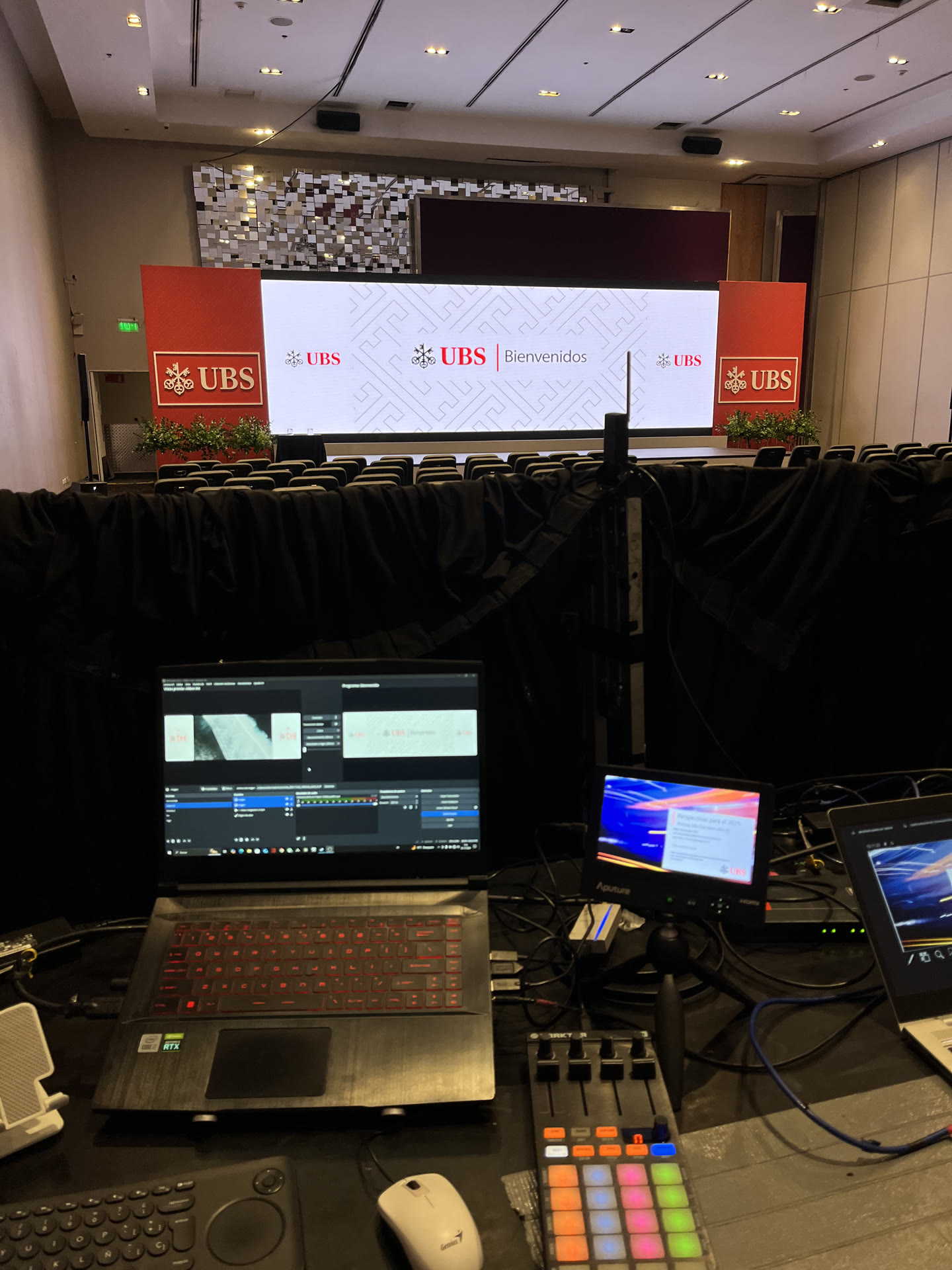 Setup multicámara evento corporativo UBS — salón hotel Santiago